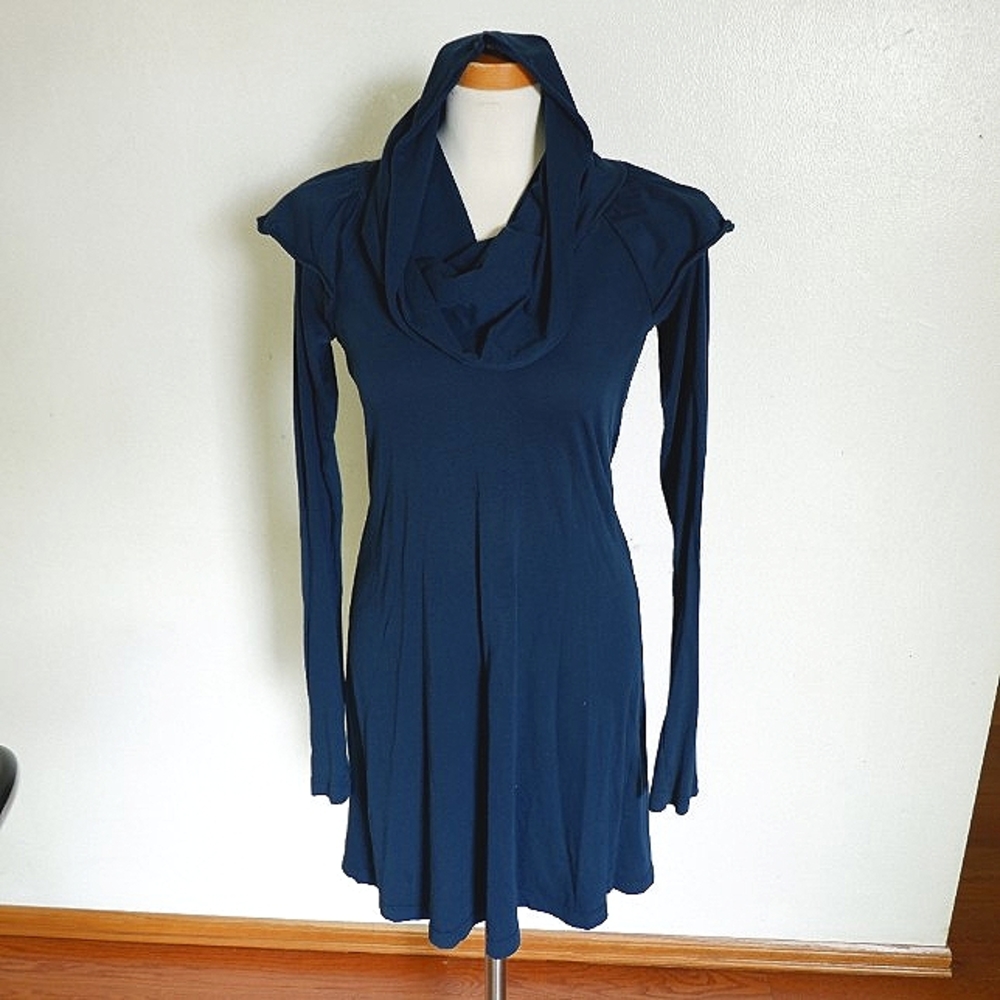 M) Prairie Underground  Teal Blue 100% ORGANIC COTTON Long Sleeve Midi Dress